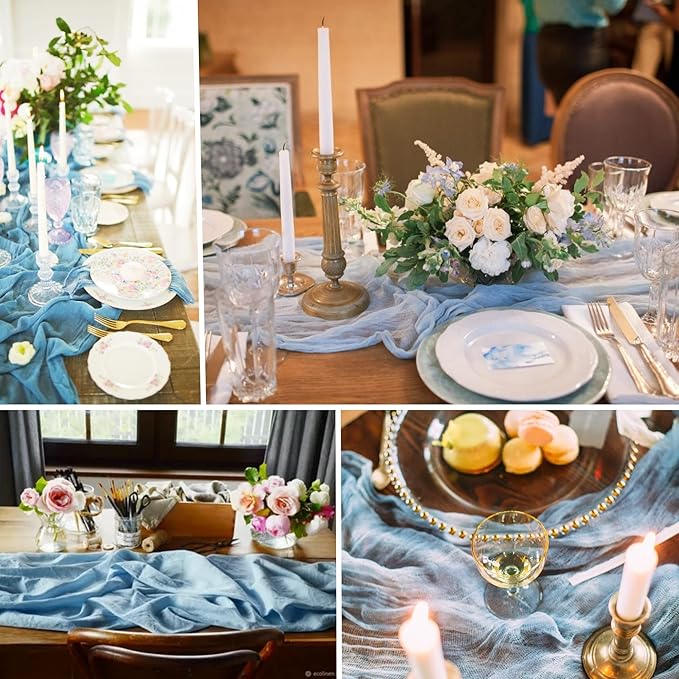15 Pack Cheesecloth Table Runner 6FT Cheese Cloth Table Runner 35 x72 Inch Boho Table Runners Long Table Cover for Wedding Engagement Birthday Party Bridal Baby Shower Picninc Table Decor(Dusty Blue)