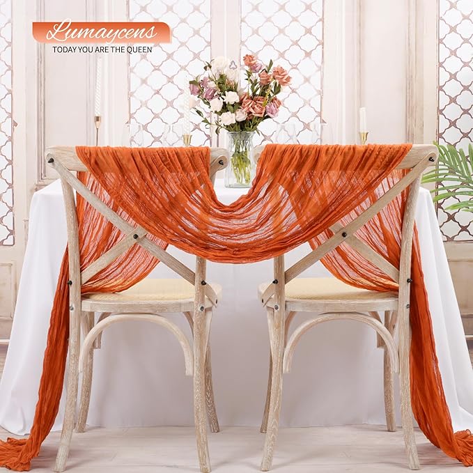 10 Pack Orange Cheesecloth Table Runner 10FT Boho Romantic Gauze Table Runner 20 x 120 Inch Rustic Sheer Runner for Wedding Party Bridal Shower Thanksgiving Christmas Decoration