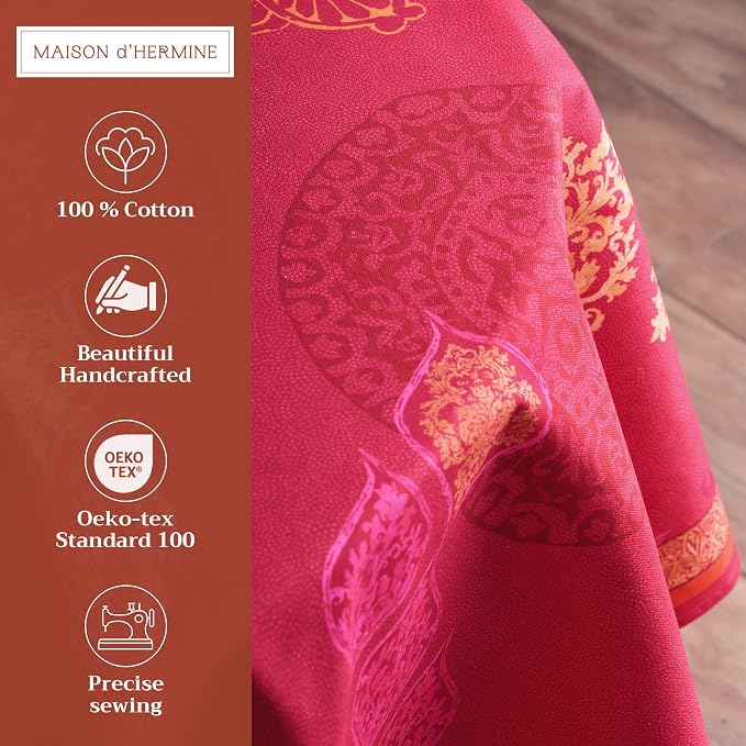 Maison d' Hermine Table Cloth Round Table 100% Cotton 69 Inches Fall Tablecloth Reusable Everyday Use for Thanksgiving Christmas Decorations Dining Farmhouse Party (Versailles)