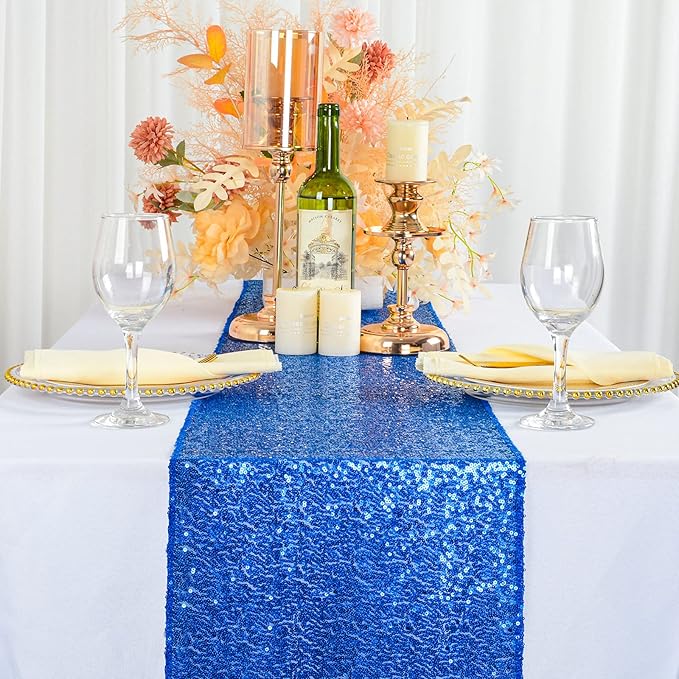 ShinyBeauty Royal Blue Table Runners - Pack of 2, 12inx108in Sequin & Glitter Wedding & Party Table Runners