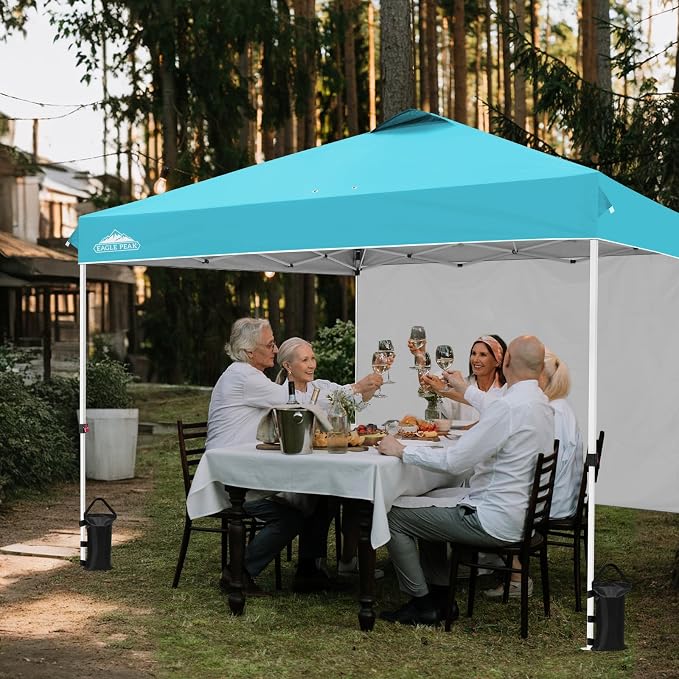 EAGLE PEAK Commercial Canopy 12x12 Pop Up Canopy Tent with 1 Sidewall, Easy Setup Heavy Duty Instant Event Shelter for Vendors & Markets, Outdoor Sun Shade, Light Blue