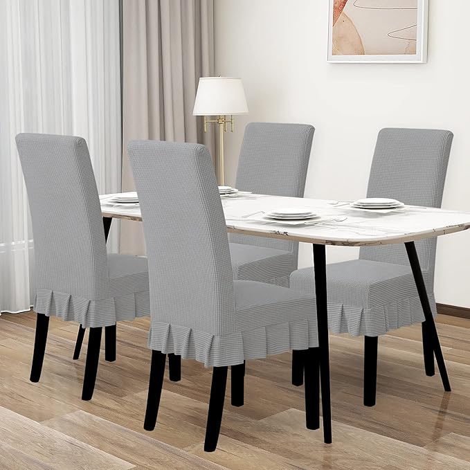 Easy-Going Dining Chair Covers Stretch Parsons Chair Slipcover with Skirt Chair Covers for Dining Room Restaurant Banquet (4 PCS, Light Gray)