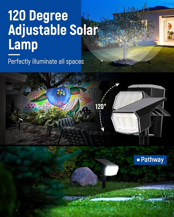 AUDERWIN Solar Spot Lights Outdoor Waterproof 4 Pack IP65, 63 LED 3 Lighting Modes Spotlights for Yard Garden House Garage Pathway
