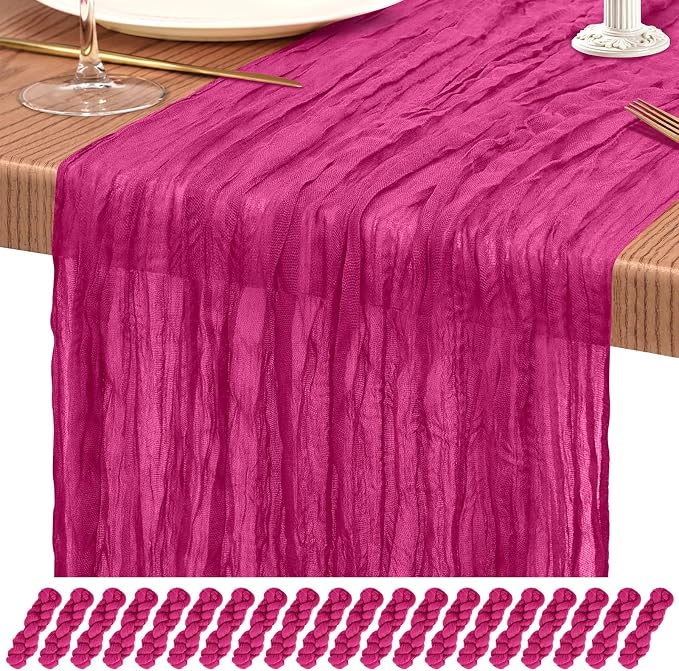 20 Pack Fuschia Cheesecloth Table Runner 10FT Boho Gauze Cheese Cloth Table Runners Romantic Rustic Sheer Table Decorations for Wedding Party Baby Shower Birthday Holiday Home