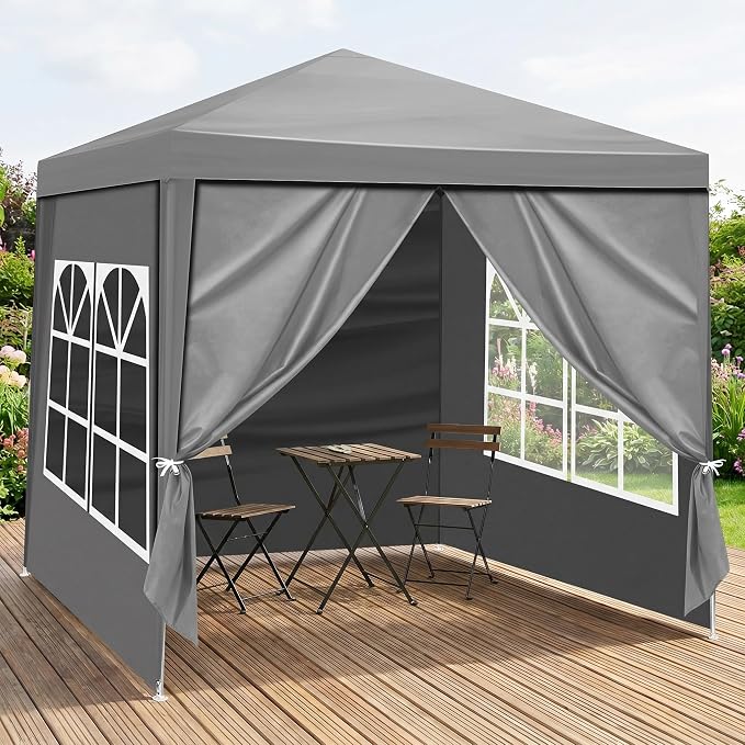 6.5x6.5FT Canopy Tent, Portable Heavy Duty Outdoor Tent with 4 Removable Sidewalls, Waterproof Party, Camping, Picnic & Backyard Shelter, Gray