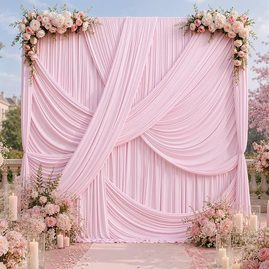 50ft×12ft Pink Backdrop Curtain for Wedding Parties, 10 Panels Wrinkle Free Polyester Photo Backdrop Drapes Back Drop Cloth for Birthday Photography Background