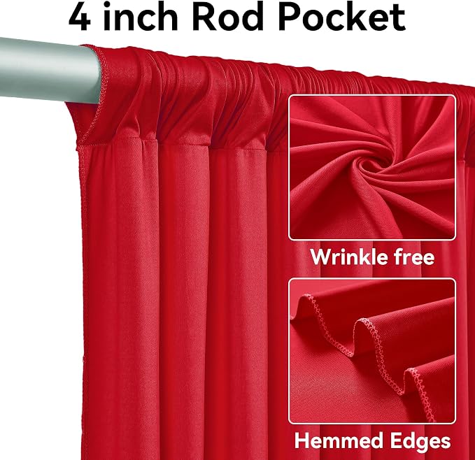 8 Panels 5x12ft Red Backdrop Curtains for Wedding Parties, Wrinkle Free Polyester 12 ft Long Photo Backdrop Drapes Back Drop Cloth for Birthday Christmas Ceremony Photography Background