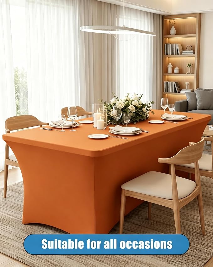 6FT Orange Table Cloth - 2 Pack Fitted Stretch Rectangle Spandex Tablecloth, Washable Table Cover for Party, Picnic, Wedding, Banquet, Birthday and Festival(30" x 72")