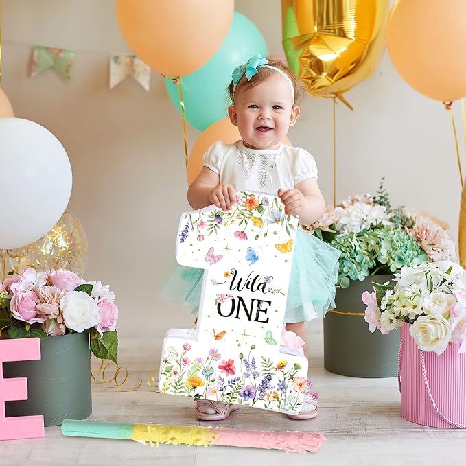 Blosssound Wildflower Piñata Wildflower One 1st Birthday Party Decorations First Birthday Piñata with Stick Blindfold for Wild Flower First Theme Baby Shower Celebration Decorations Supplies