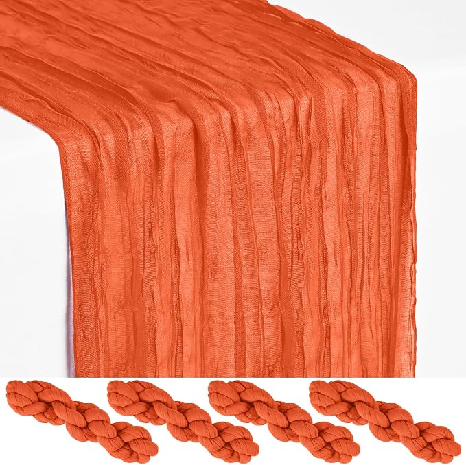 4 Pack Orange Cheesecloth Table Runner 17 x 108 inch Boho Gauze Table Runner Rustic Sheer Cheese Cloth Table Decorations for Wedding Party Baby Bridal Shower Birthday Holiday Home