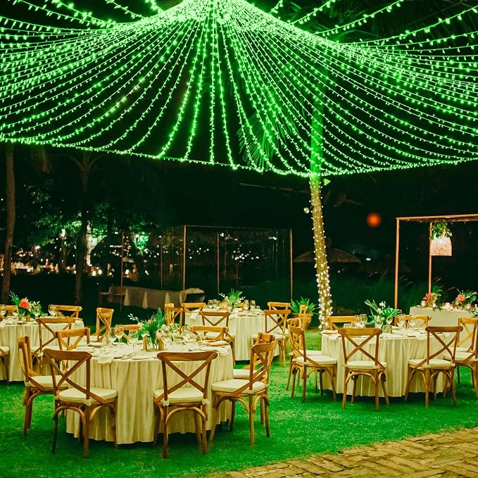 Vivideal 500 LED String Lights Indoor, 165ft Green St Patricks Day Lights Clear Wire 8 Modes Waterproof Plug in Christmas Lights with Timer Memory for Room Tree Party Decorations