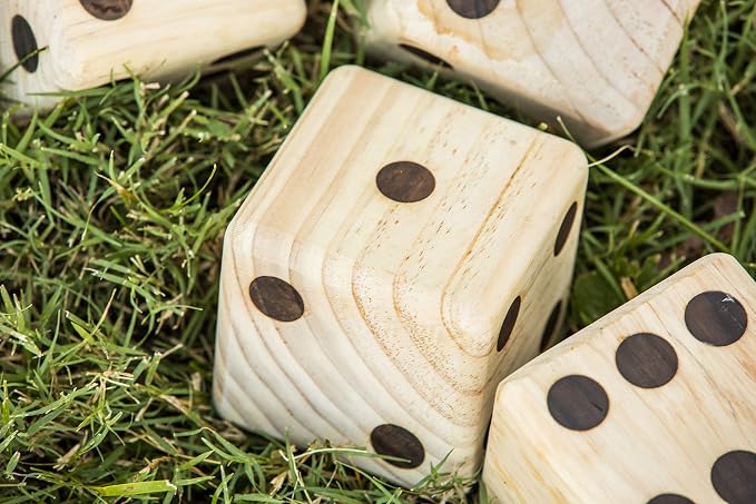 TRIUMPH Giant Wooden Lawn Dice - Includes 6 Large Lawn Dice, Dry-Erase Scorecards, Markers and Carry Bag
