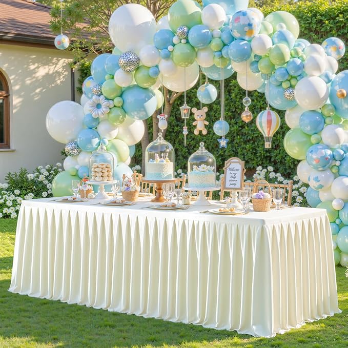 Ivory Satin Tablecloths Rectangle 6FT, Glitter Spandex Fitted Stretch Table Covers Wrinkle-Free Floor Length Shimmer Table Skirt for Weddings Parties Baby Shower Banquets Vendor Events