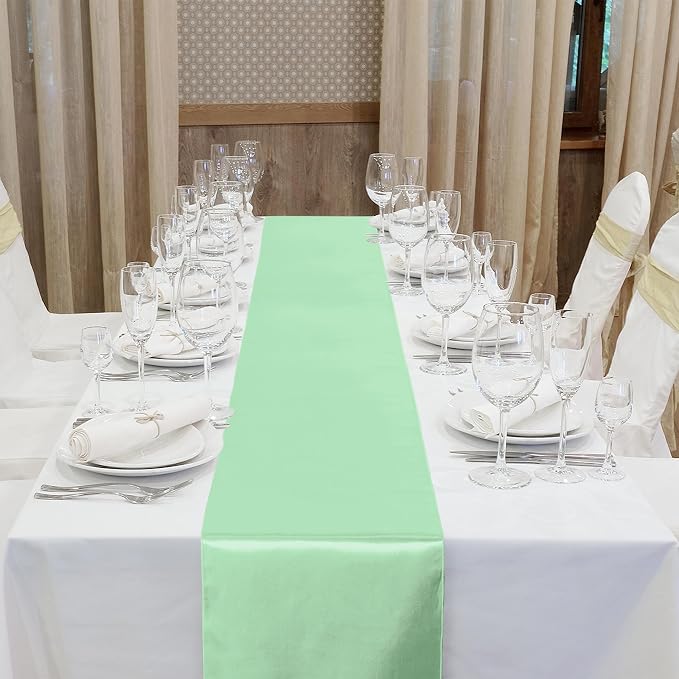 Aneco 4 Pack Satin Table Runner 12 x 108 Inch Gradient Sage Green Long Bright Silk and Smooth Fabric Party Table Runner for Wedding Banquet Party Decoration