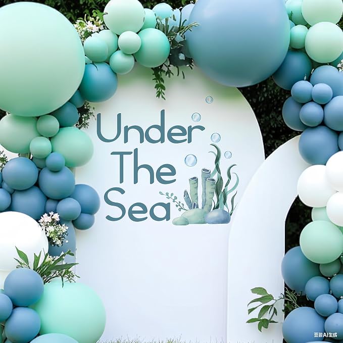 Under The Sea Baby Shower Decorations - Under The Sea Decal Sign for Balloons Arch Backdrop, Ocean Theme Party Decorations Boy, Blue First Birthday Decoration for Boy, 1st Ocean Theme Party Supplies