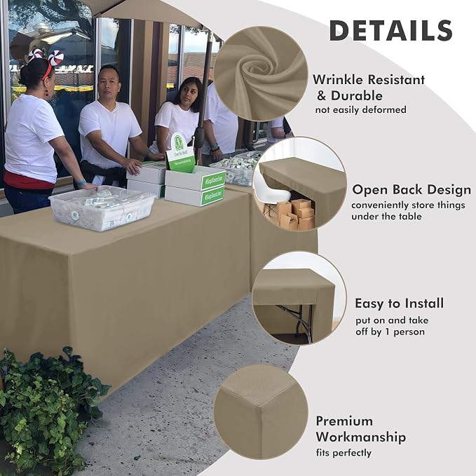 Nasitos 2 Pack Taupe Tablecloth for 8FT Trade Show Table Covers-Open Back Folding Tablecloths Washable Fabric and Wrinkle Resistant Table Covers for Craft Show, Display Table, Parties, Birthday