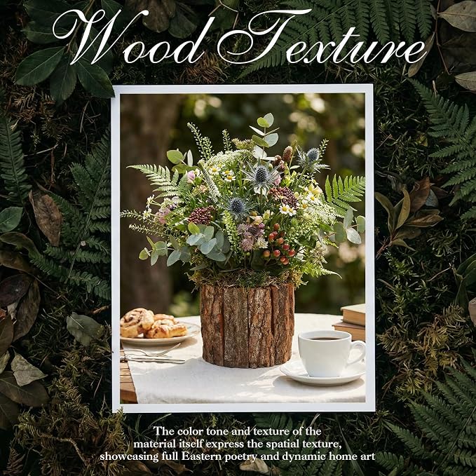 12 Set Wooden Vase for Centerpieces Wedding Flower Table Centerpieces Decor Rustic Bark Stump Bucket Farmhouse Wood Planter Pot for Woodland Party Window Home (Flower Foam,Medium)