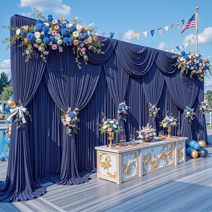 10x10ft Navy Blue Photo Backdrop Curtains for Parties Birthday Wrinkle Free Polyester Photoshoot Curtains Drapes Backdrop for Wedding Baby Shower Graduation Photography Background 2 Panels 5x10FT