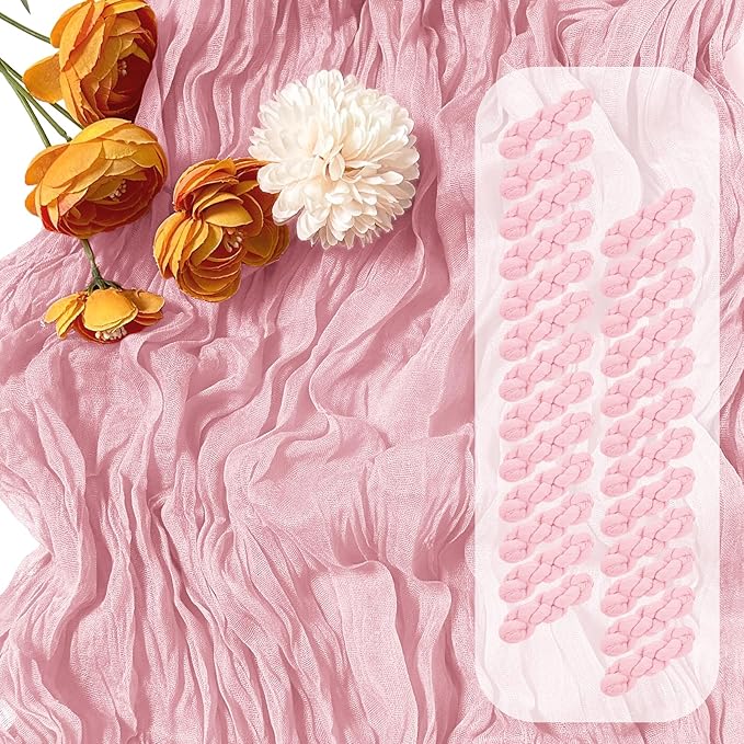 25 Pack Light Pink Cheesecloth Table Runner, 17 x 108 Inch, Gauze, Semi-Sheer, Classic Style, Polyester, Solid Pattern, Perfect for Weddings, Baby Showers, Banquets & More