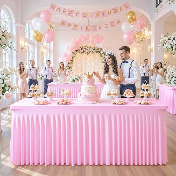 gogoparti 4 Pack Spandex Pink Fitted Table Cloth for 6ft Rectangle Tables Pink Stretch Tablecloth Table Covers Banquet Table Clothes Wrinkle Free Table Skirt for Parties Wedding
