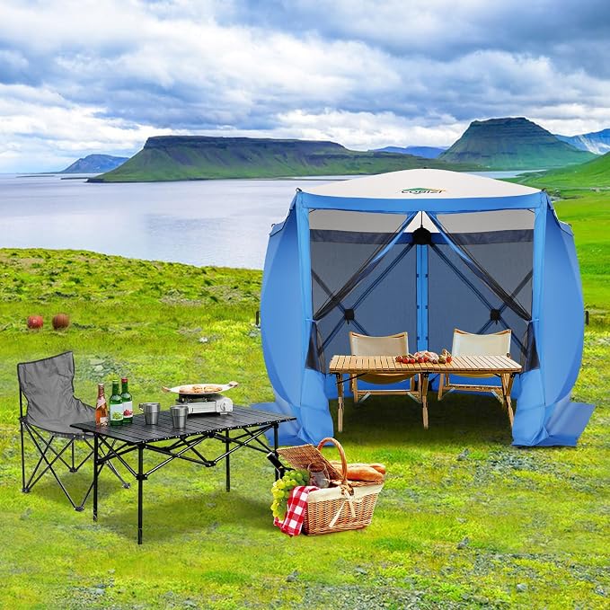 COBIZI 10x10 FT Pop up Gazebo, Popup Canopy tent, Screened In Gazebos with sidewalls, Waterproof Portable Outdoor Small Screen tents Sun Shelter,carpas para patio for Camping, Garden and Backyard,Blue