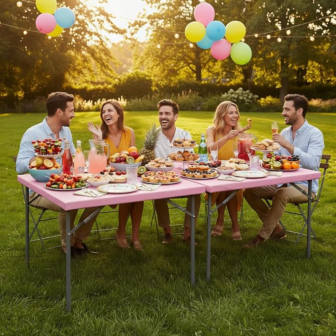 LUSHVIDA 2 Packs Vinyl Card Tablecloth with Flannel Backing 34x34 inch - Waterproof Plastic Picnic Table Cover for Square Folding Table Cloth with Elastic Corners, Pink