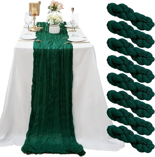 8 Pack Emerald Green Cheesecloth Table Runner 10Ft Gauze Cheese Cloth Table Runner 35 x 120Inch Boho Table Runners Romantic Table Cloth for Wedding Bridal Baby Shower Birthday Party Fall Table Decor