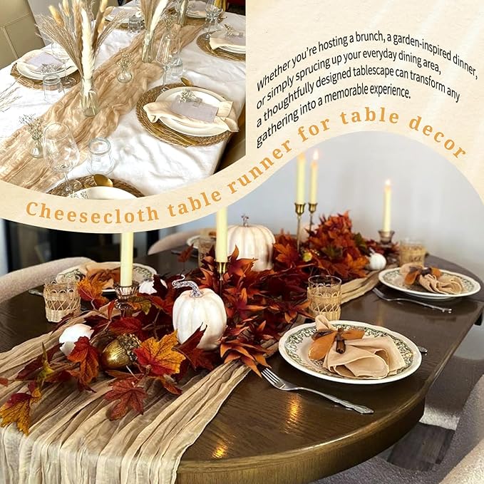 2 Pack Cheesecloth Table Runner 10FT Nude Table Runner Boho Gauze Cheese Cloth Table Runners Long Rustic Sheer Table Decorations for Wedding Party Baby Bridal Shower Birthday Holiday Home