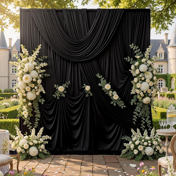 20ftx10ft Wrinkle Free Black Backdrop Curtain for Parties, 4 Panels 5x10ft Silky Polyester Photo Backdrop Drapes Back Drop Cloth Drapery for Wedding Birthday Photography Background Decor