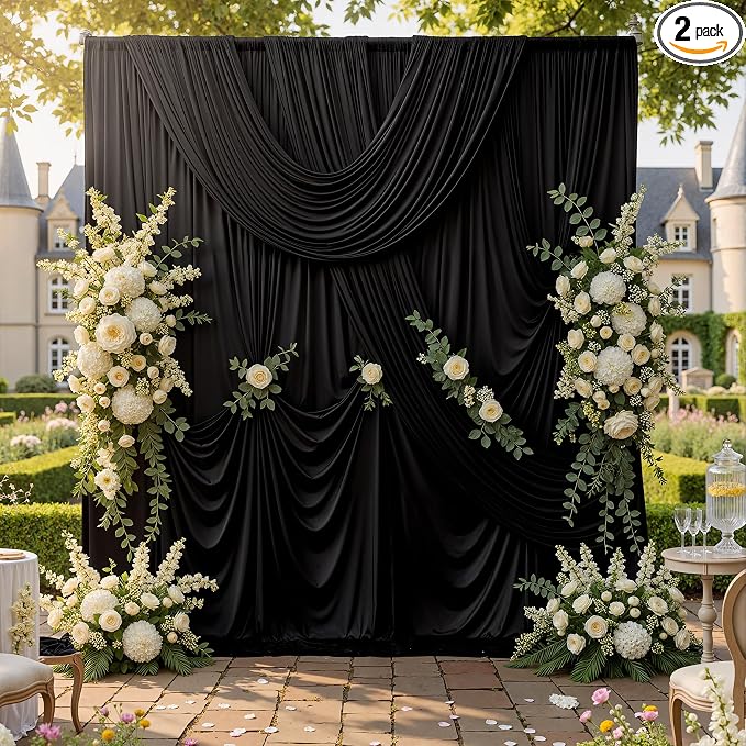 10x10ft Wrinkle Free Black Backdrop Curtain for Parties, Silky Polyester Photo Backdrop Drapes Back Drop Cloth for Wedding Birthday Graduation Photography Photoshoot Decor 2 Panels 5x10ft