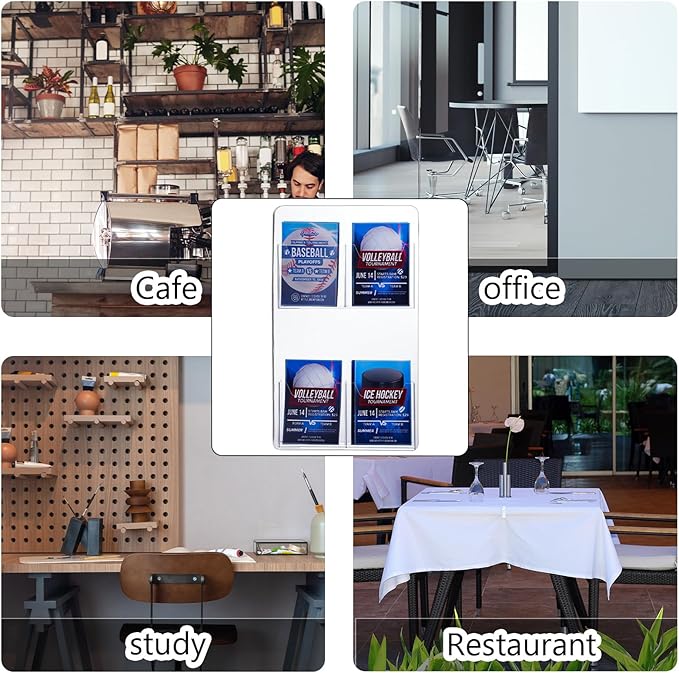Eersida 2 Pack Acrylic Brochure Pamphlet Holder Wall Mount Clear Brochure Display Holder Plastic Trifold Flyer Rack Literature Storage Rack for Offices Waiting Room (9 x 15 Inch,4 Pockets)
