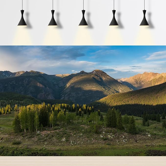 Mountain Forests Backdrop Snow-Capped Green Meadows and Trees Photography Background Sunset Alpine Scene Mountains View Natural Landscape Background Outdoor Birthday Portrait Backdrop Props 5x3ft