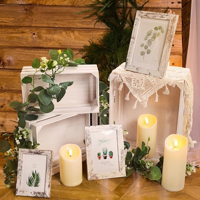 Yuntau 11 Pcs Rustic Nesting Wedding Decoration Farmhouse Wood Crates for Display Decorative Storage Baskets for Bridal Shower Birthday Party Centerpiece(White)