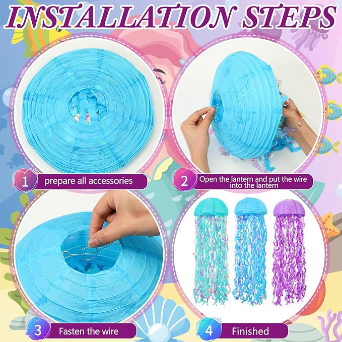 24 Pcs Under the Sea Party Decorations Hanging Jellyfish Paper Lanterns Hanging Tropical Fish Decorations for Mermaid Themed Party Luau Hawaiian Birthday Ocean Classroom Beach Room Decor