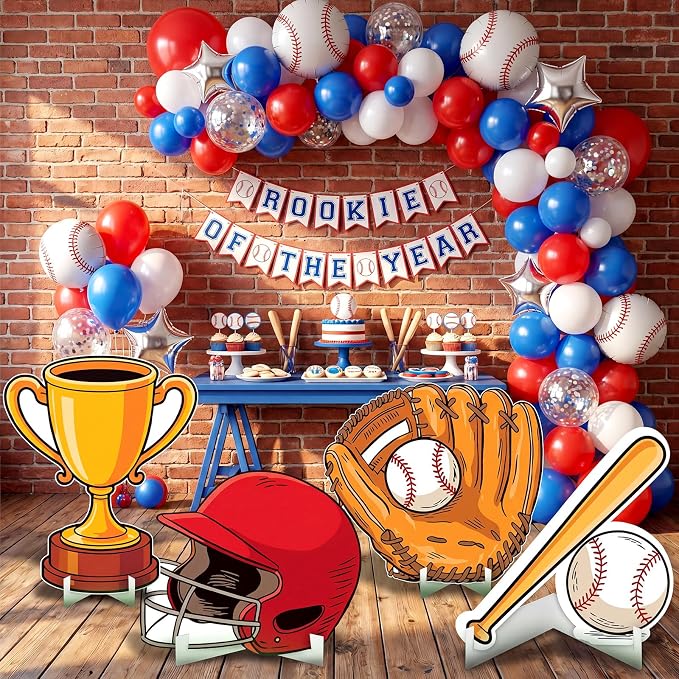 Honoson 4 Pcs Large 24" x 32" Baseball Cardboard Cutouts Standup Life Size, Baseball Party Yard Signs Decoration for Baby Shower Birthday Party Supplies Sports Themed Lawn Classroom Photo Backdrop