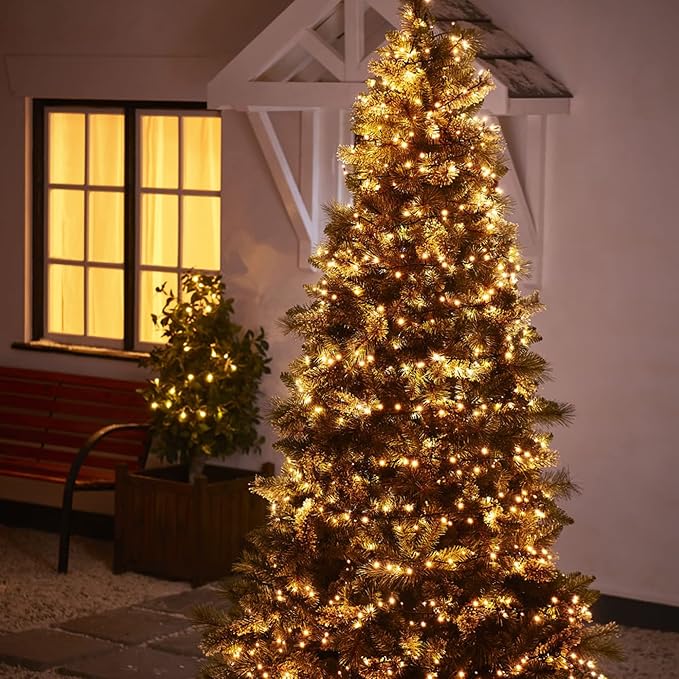 Dazzle Bright Warm White Christmas String Lights, 82ft 1000 LED Waterproof Green Wire Fairy Lights with 8 Modes, Outdoor Lights for Xmas Tree Holiday Wedding Party Christmas Decorations