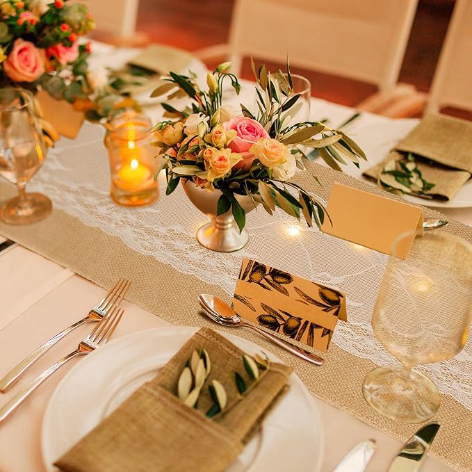 Xinnun 6 Pack Burlap Table Runner with Warm LED Lights,Rustic Lace Wedding Table Decor,Boho Farmhouse Jute Runner for Reception Bridal Shower Party(Fashion,12x70 Inches)