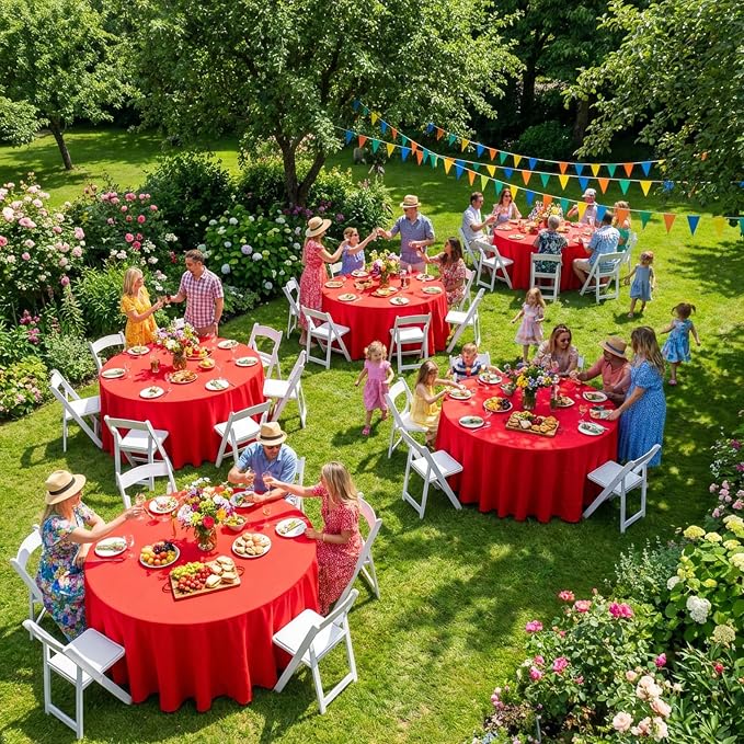 8 Packs 120 Inch Red Round Tablecloth in Diameter, Washable Polyester Fabric Tablecloths, Wrinkle Resistant Table Cloth for Wedding Party Banquet Dining