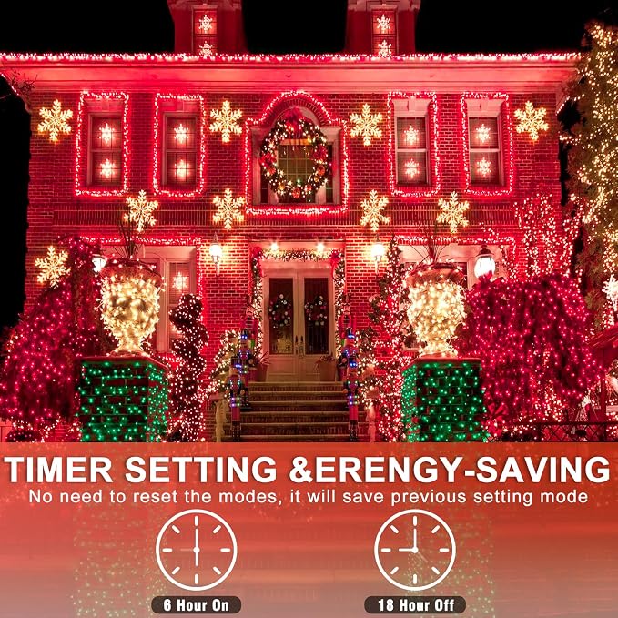 800 LED Red Christmas String Lights Outdoor, 262 FT String Lights for Outside with Waterproof 8 Modes, Clear Wire Plug in Fairy String Lights for Bedroom Patio Yard Holiday Decorations