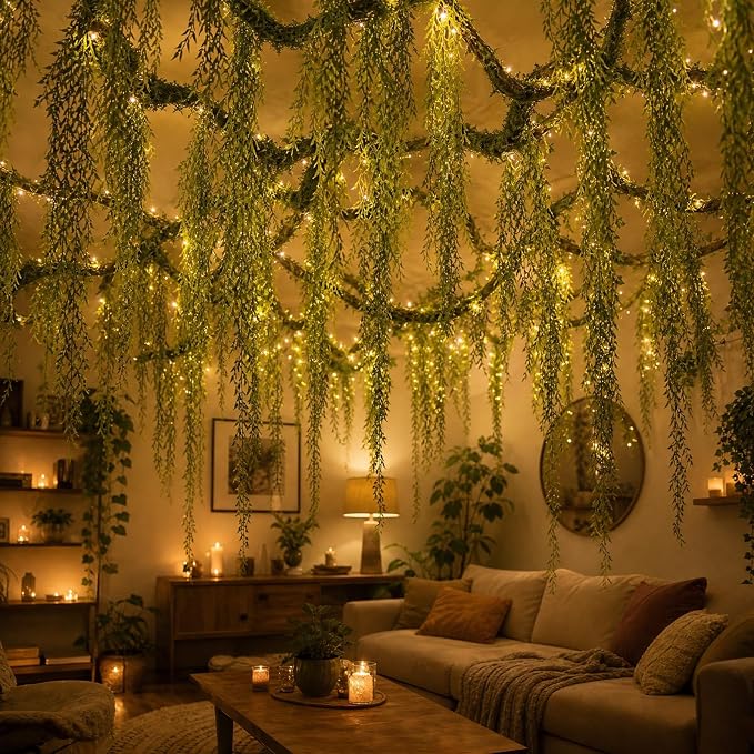 Jungle Theme Party Decorations, 20 PCS Tropical Rainforest Hanging Willow Vines Greenery 2 PCS Bendable Artificial Tree Branches for Garden Landscape and Hawaiian Rainforest Supply