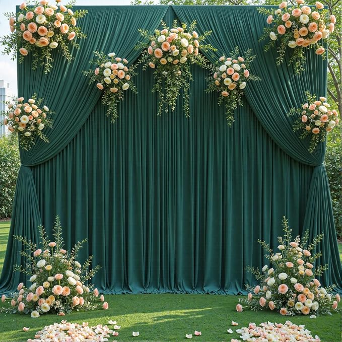 6 Panels Hunter Green Backdrop Curtains for Wedding Party Wrinkle Free Backdrops Curtain Drapes Fabric Decorations Photo Back Drop Cloth for Baby Shower Photography Stage Reception 30ft(W) x 12ft(H)
