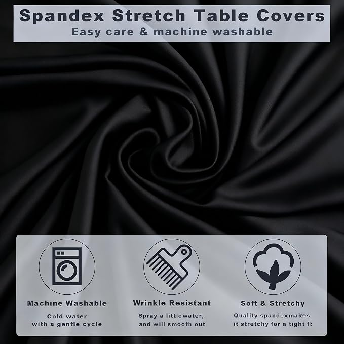 6 Pcs Black Spandex Stretch Round Cocktail Table Skirt, 32x43 Inch High Top Table Covers, Fitted Table Cloths for Wedding, Bar, Banquet, Party Decor & Event Supplies