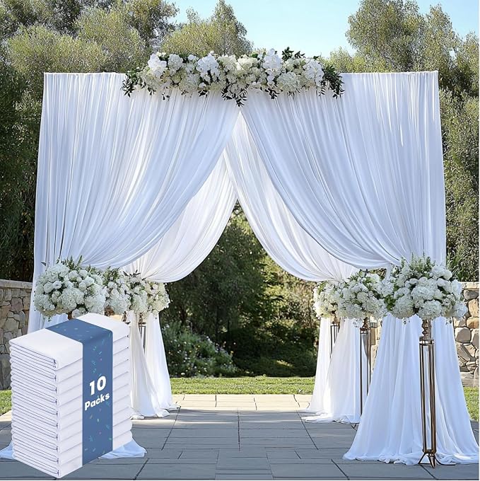 50ft x 14ft White Backdrop Curtains for Wedding-Wrinkle Free Backdrops Curtain Drapes Fabric Photo Back Drop Cloth for Baby Shower Photography, 10 Panels 14ft(H) x 5ft(W)