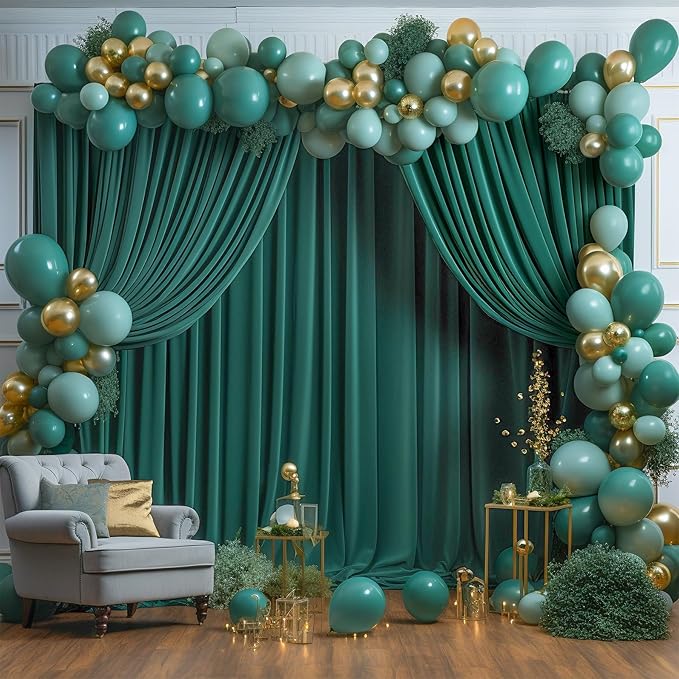8x10FT Hunter Green Backdrop Curtains for Wedding Parties, Wrinkle Free Polyester Photography Backdrop Drapes for Christmas Birthday Parties Stage Background Stand Decorations 4x10ft,2 Panels