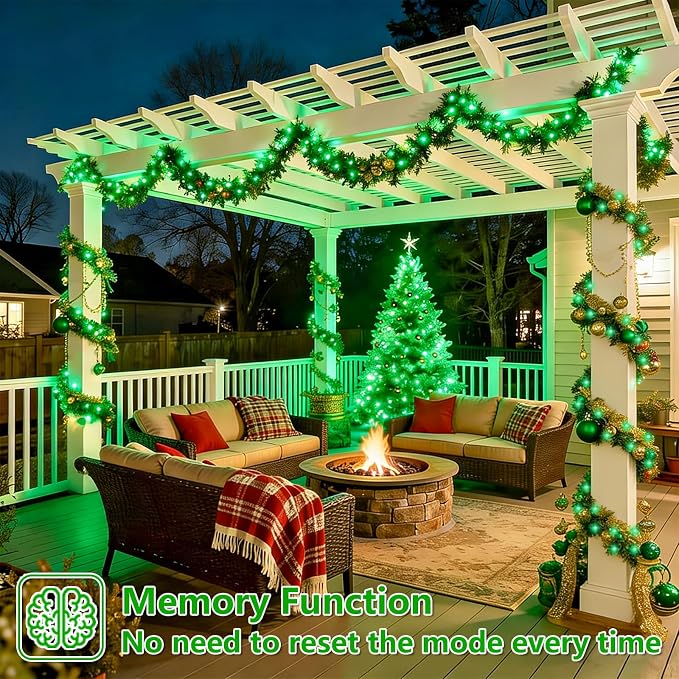 YEGUO 4 Pack Halloween Solar Fairy Lights, Each 33ft 100 LED Green Christmas Lights Outdoor Waterproof, 8 Modes Sliver Wire Solar String Lights