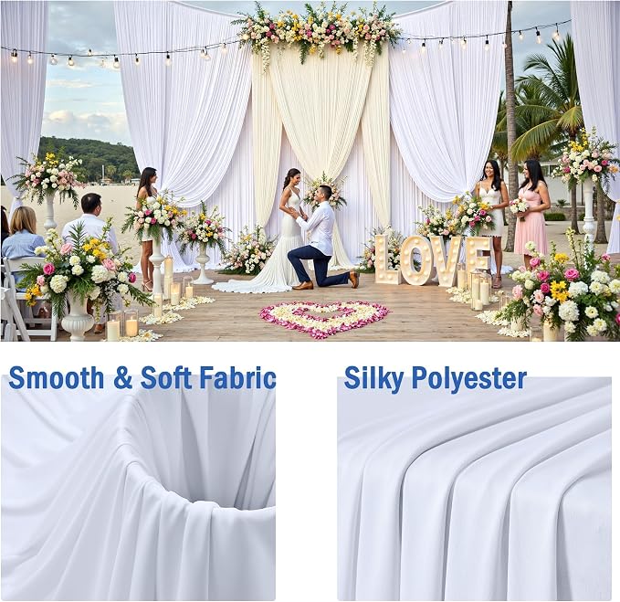 10ft x 15ft White Backdrop Curtains for Wedding Parties, 2 Panels Wrinkle Free Fabric Drapes Photo Back Drop Cloth for Baby Shower Birthday Stage Reception Lobby Decoration