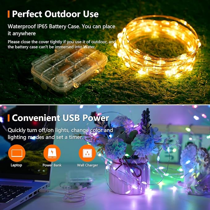 OMIKA 16.5ft 50 LEDs Battery Operated Fairy Lights, 24 Colors +Warm White USB Powered String Lights, with Remote Timer Waterproof Twinkle Lights for Room Garden Patio Indoor Outdoor Decor(150 Modes)