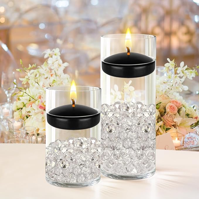 Mega Candles 12 pcs Unscented Black Floating Candles, Hand Poured Wax Candle 3 Inch Diameter, Home Décor, Wedding Receptions, Centerpieces, Occasions, Events, Festivities, Meditations, Spas