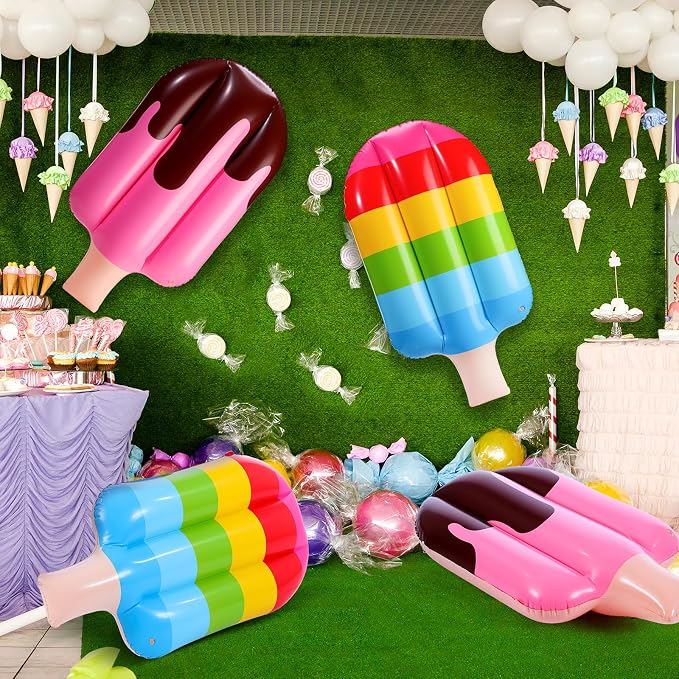 JellyArch 4 Pcs 36 Inch Inflatable Ice Cream Blow up Rainbow Ice Cream Inflatable Summer Decorations for Summer Pool Beach Birthday Party Decor