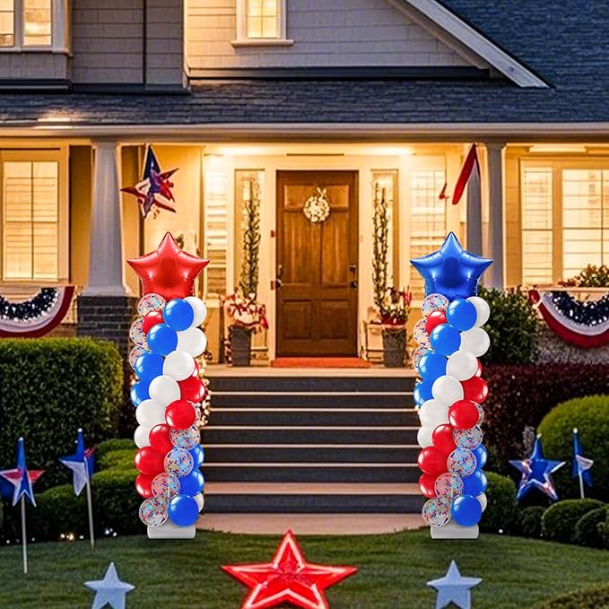 Kasyat 2 Sets 4th of July Balloon Column Stand Kit with Foil Star Balloons Blue and Red White Arch Kit for Floor for Patriotic Memorial Day 250th Anniversary Independence Day Decorations